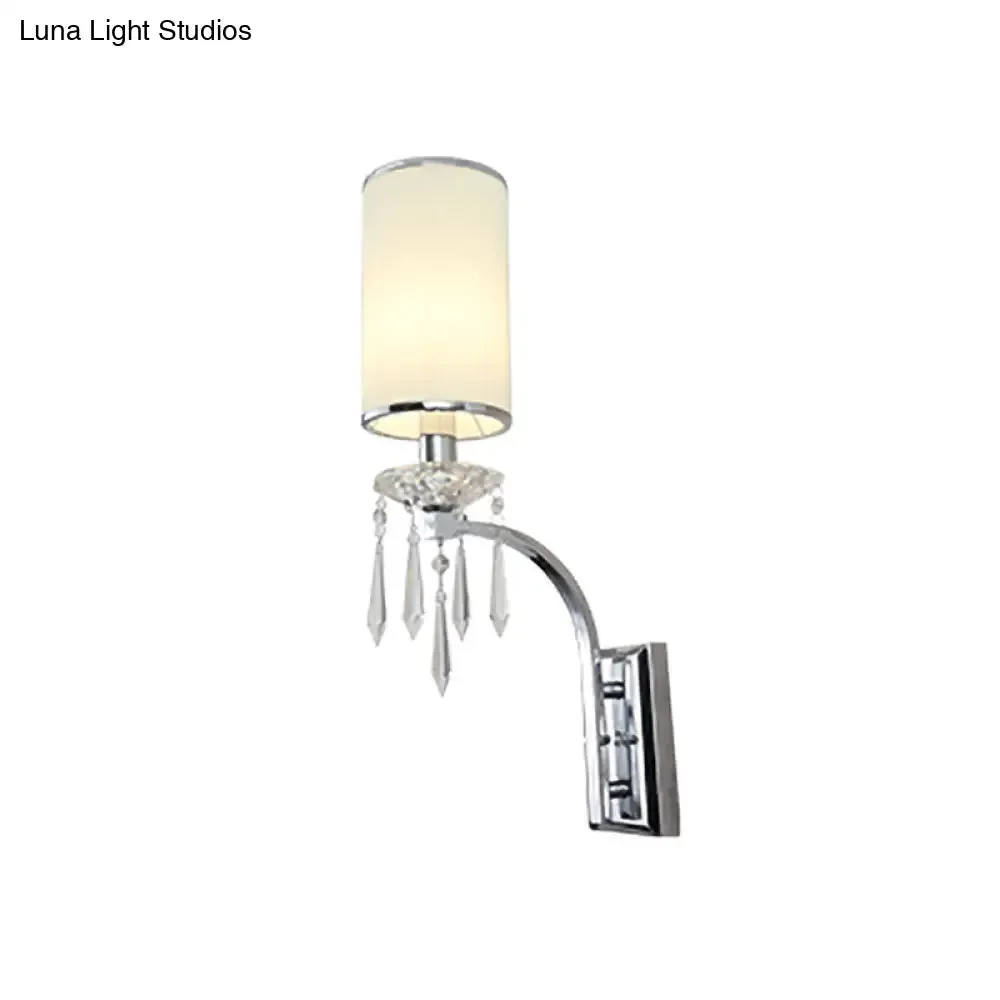 Pillar Wall Mounted Sconce Light in Chrome with Ribbed Fabric Shade - Ideal for Living Room