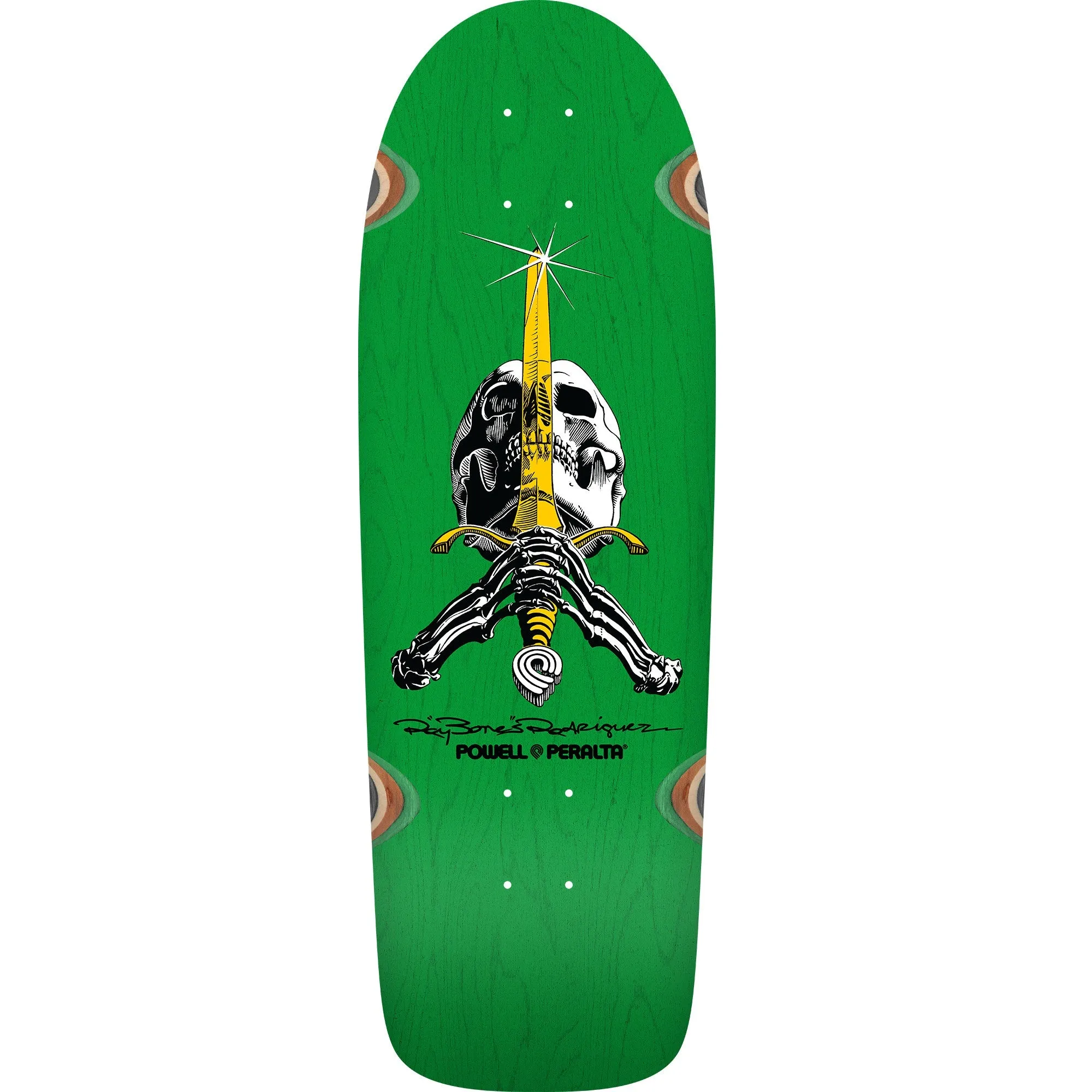 Powell Peralta OG Ray Rodriguez Skull & Sword Reissue Skateboard Deck - 10" Green Stain