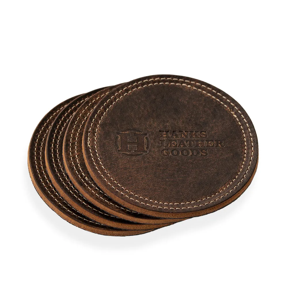 Premium Round Leather Coasters - Set of 4