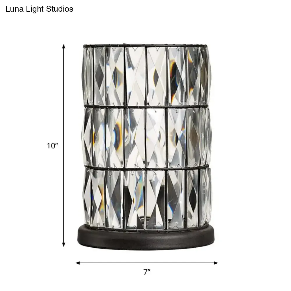 Rastaban - Modern Barrel Crystal Night Table Lamp - Black | Enhance your sleeping