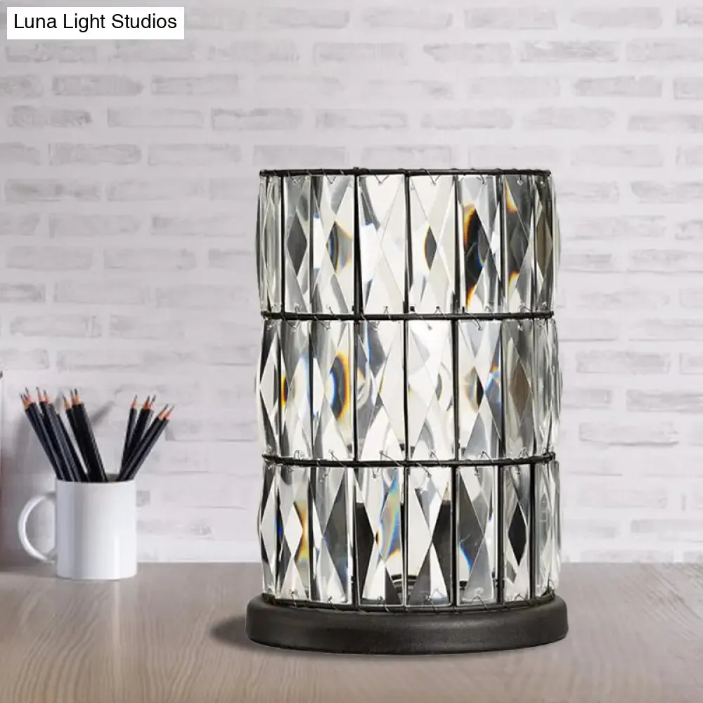 Rastaban - Modern Barrel Crystal Night Table Lamp - Black | Enhance your sleeping