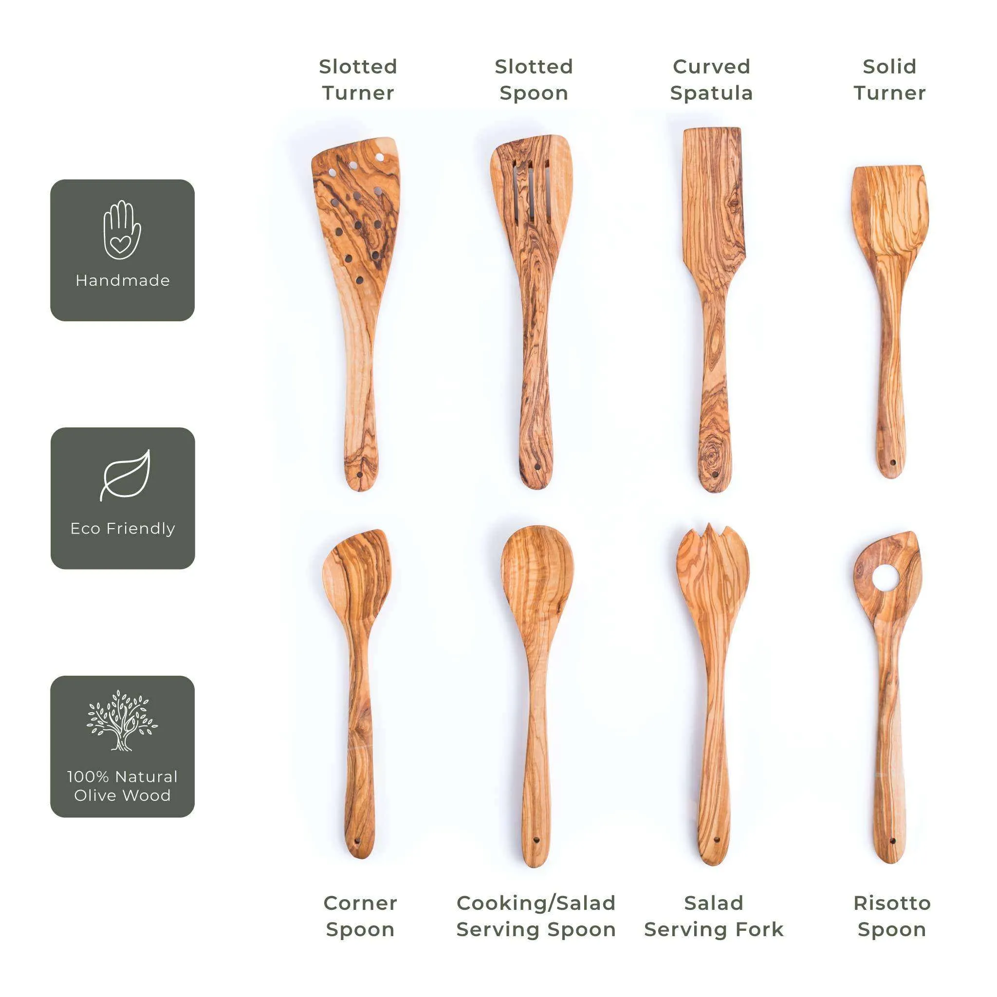 Set of 8 Olive Wood Utensils