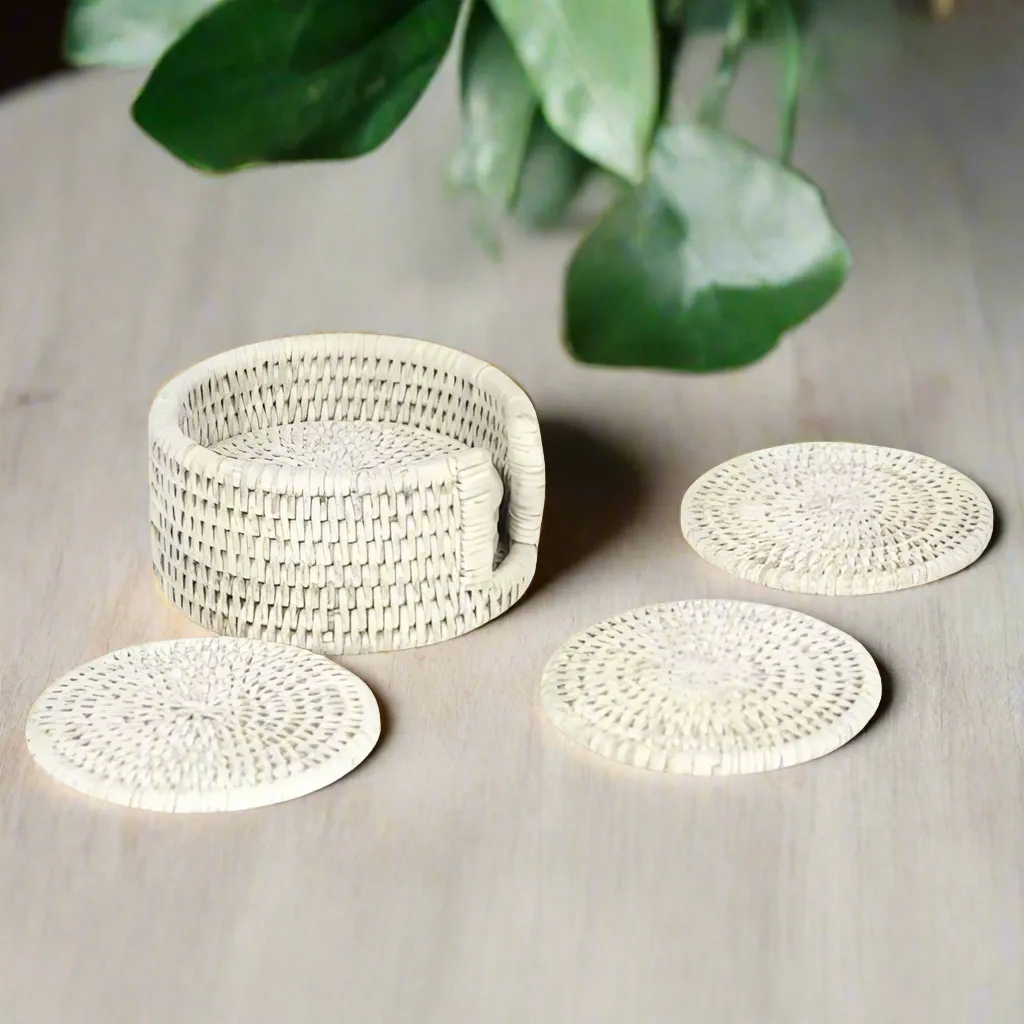 Set of Six 'Rattan' Round Coasters