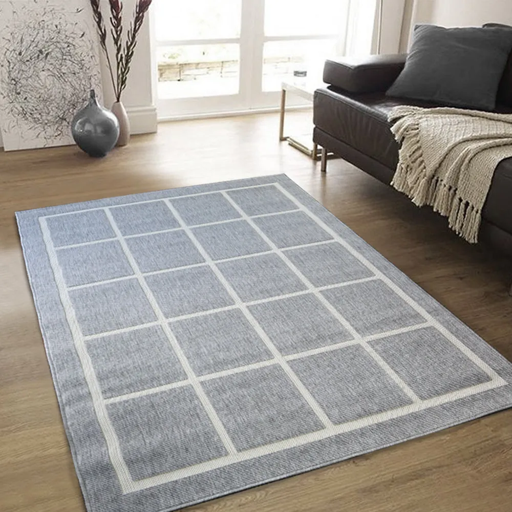 Silver Grid Geometric Check Pattern Area Rug (Silver Grey, 120 x 170cm)