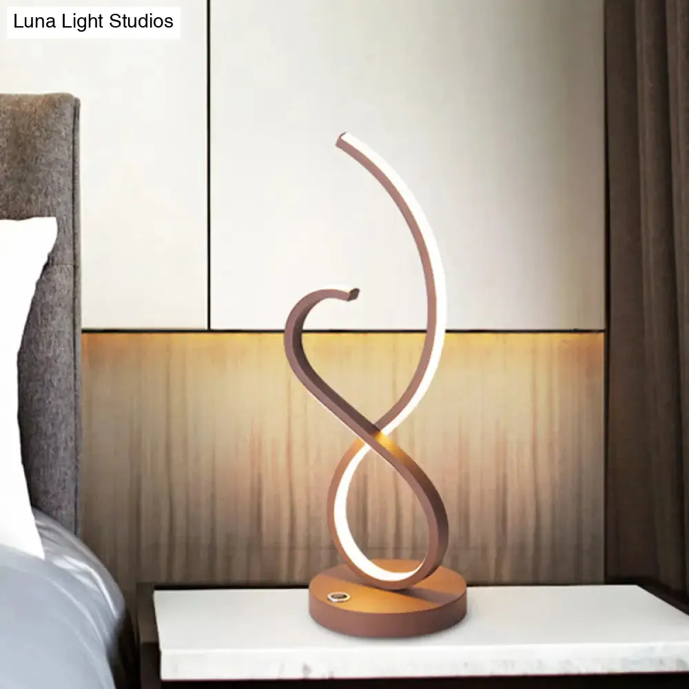 Simona - Coffee Metallic Linear Table Lamp: Minimalist LED Nightstand Lighting