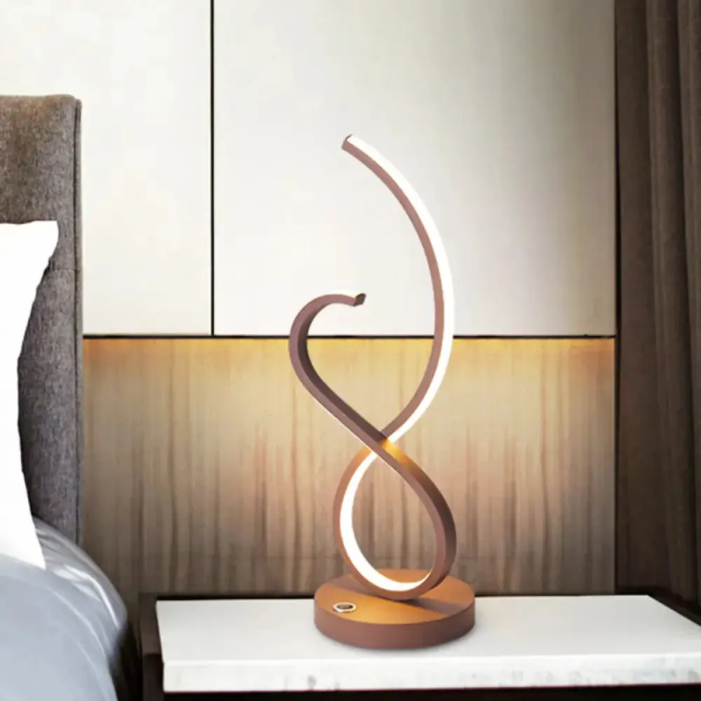 Simona - Coffee Metallic Linear Table Lamp: Minimalist LED Nightstand Lighting