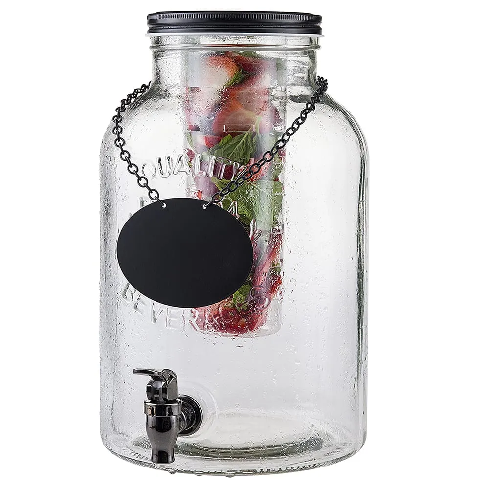 TABLECRAFT GLASS BEVERAGE DISPENSER WITH ICE CORE & INFUSER - 2 GAL (7 .5 L)