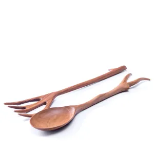 Teak twig salad servers