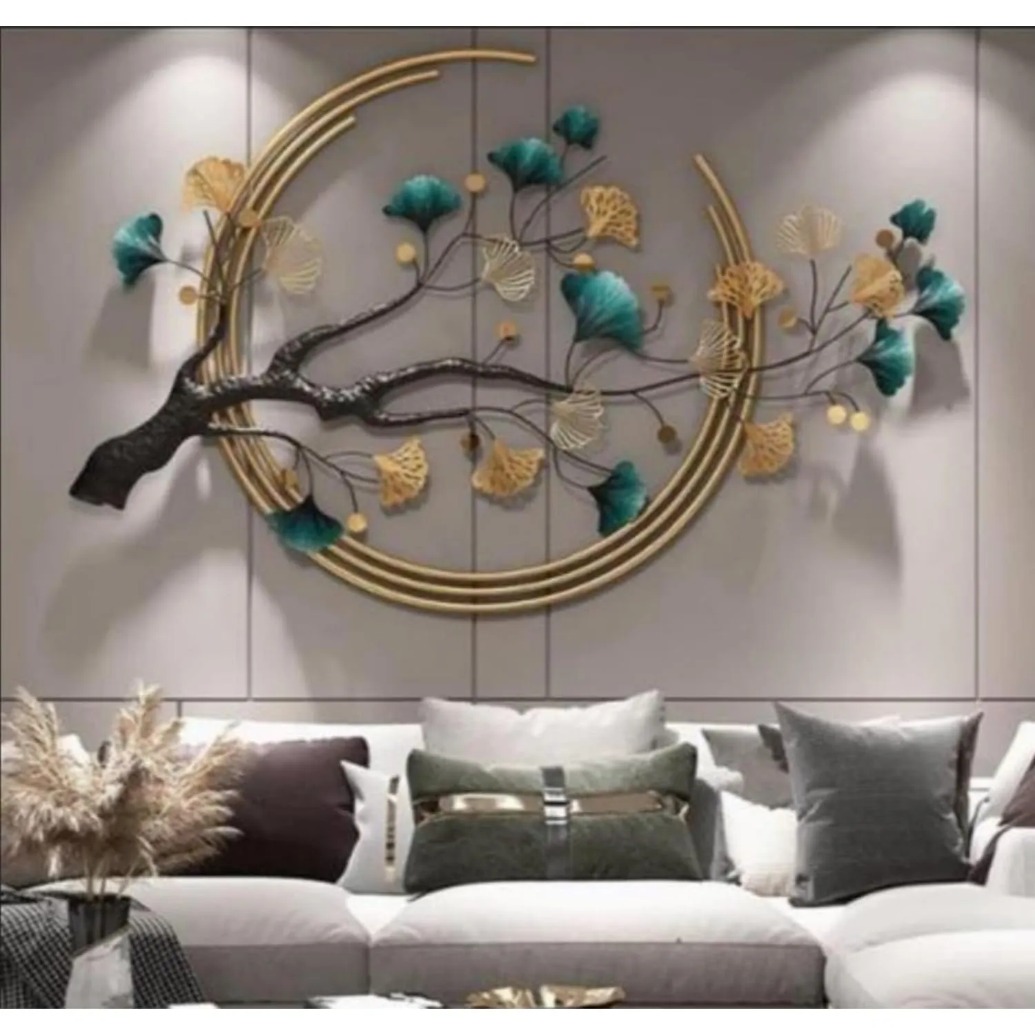 THE HEALING STORE THS Wall Art Metal Round Shaped Beautiful Leaf Wall Arts For Home Hotel Decoration39*24 * 2 (tree moon)