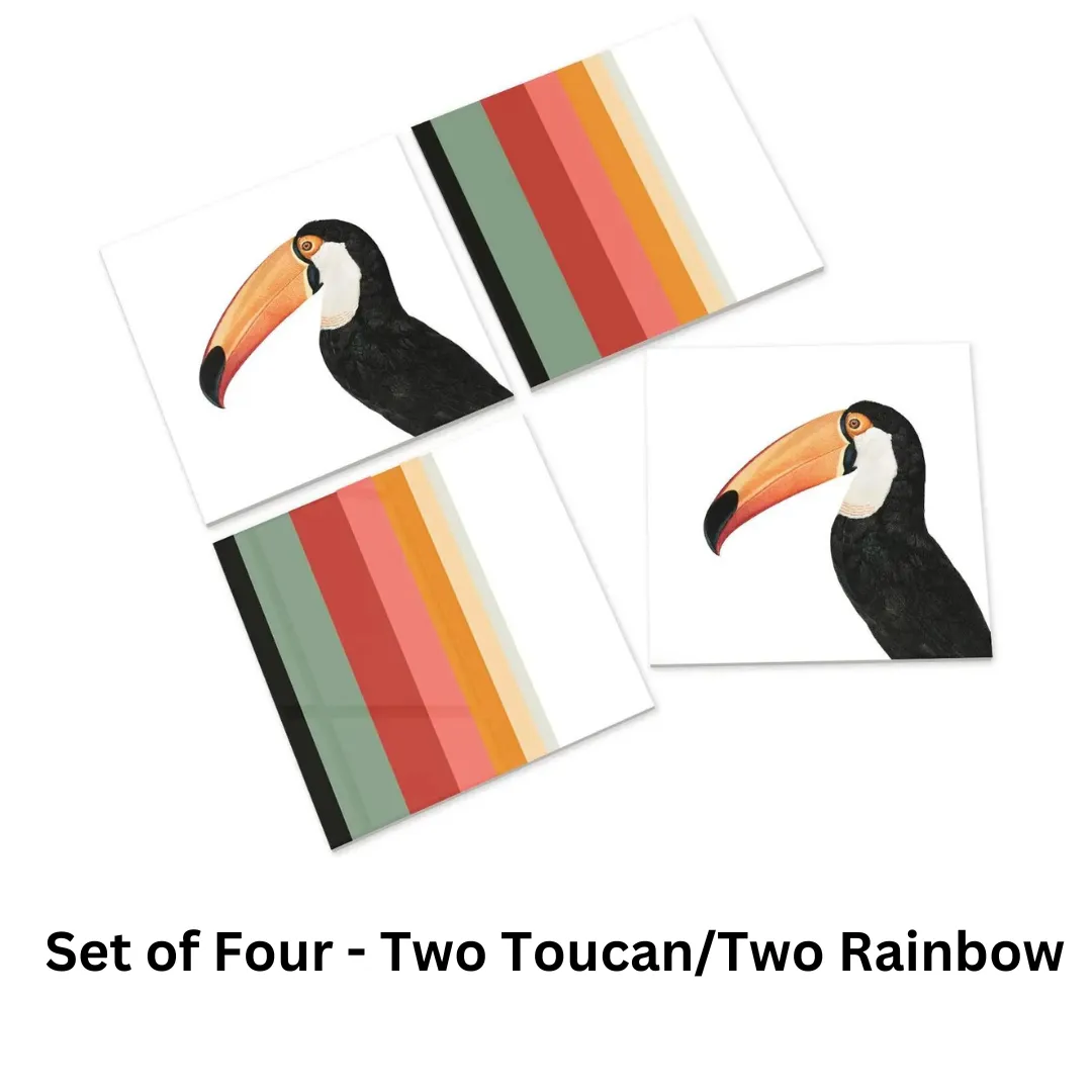 TOUCAN RAINBOW COASTERS, CERAMIC, SET OF 4