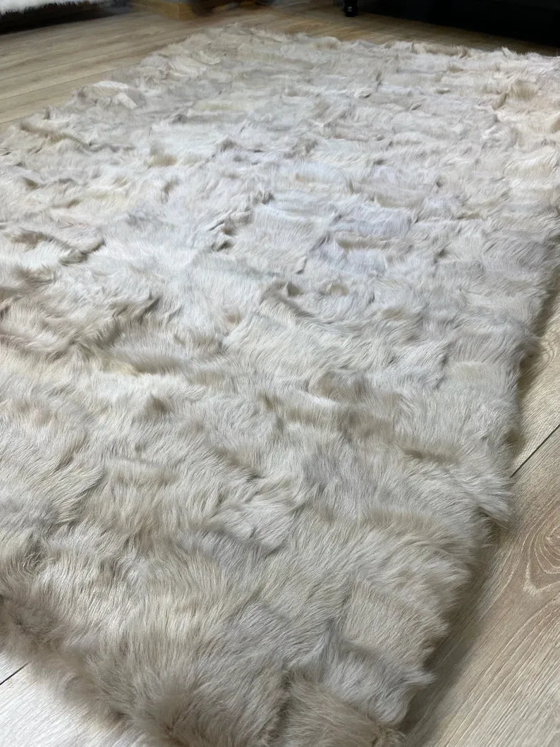 Ultra Soft Beige Sheepskin Area Rug, Natural Handmade Rug