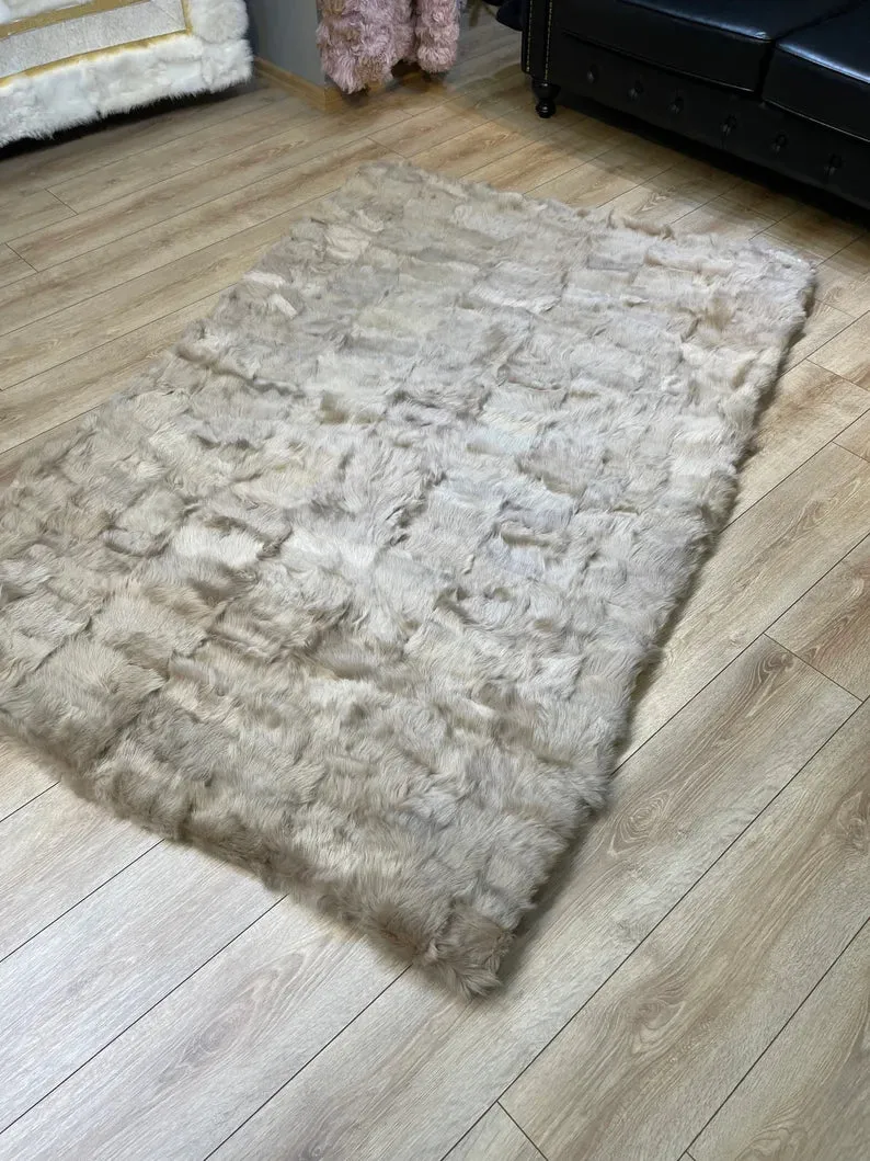 Ultra Soft Beige Sheepskin Area Rug, Natural Handmade Rug