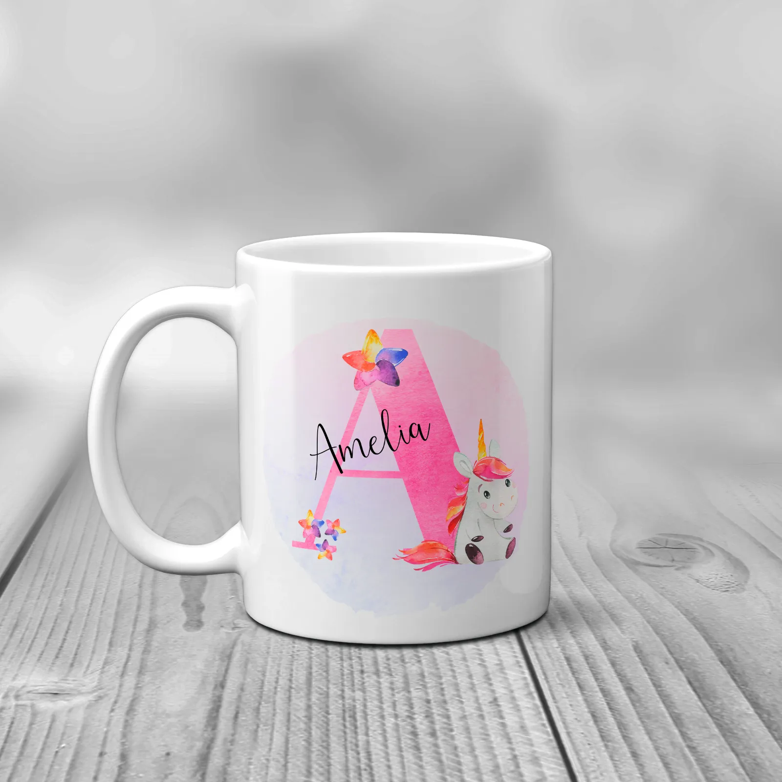 Unicorn Alphabet Watercolour Mug