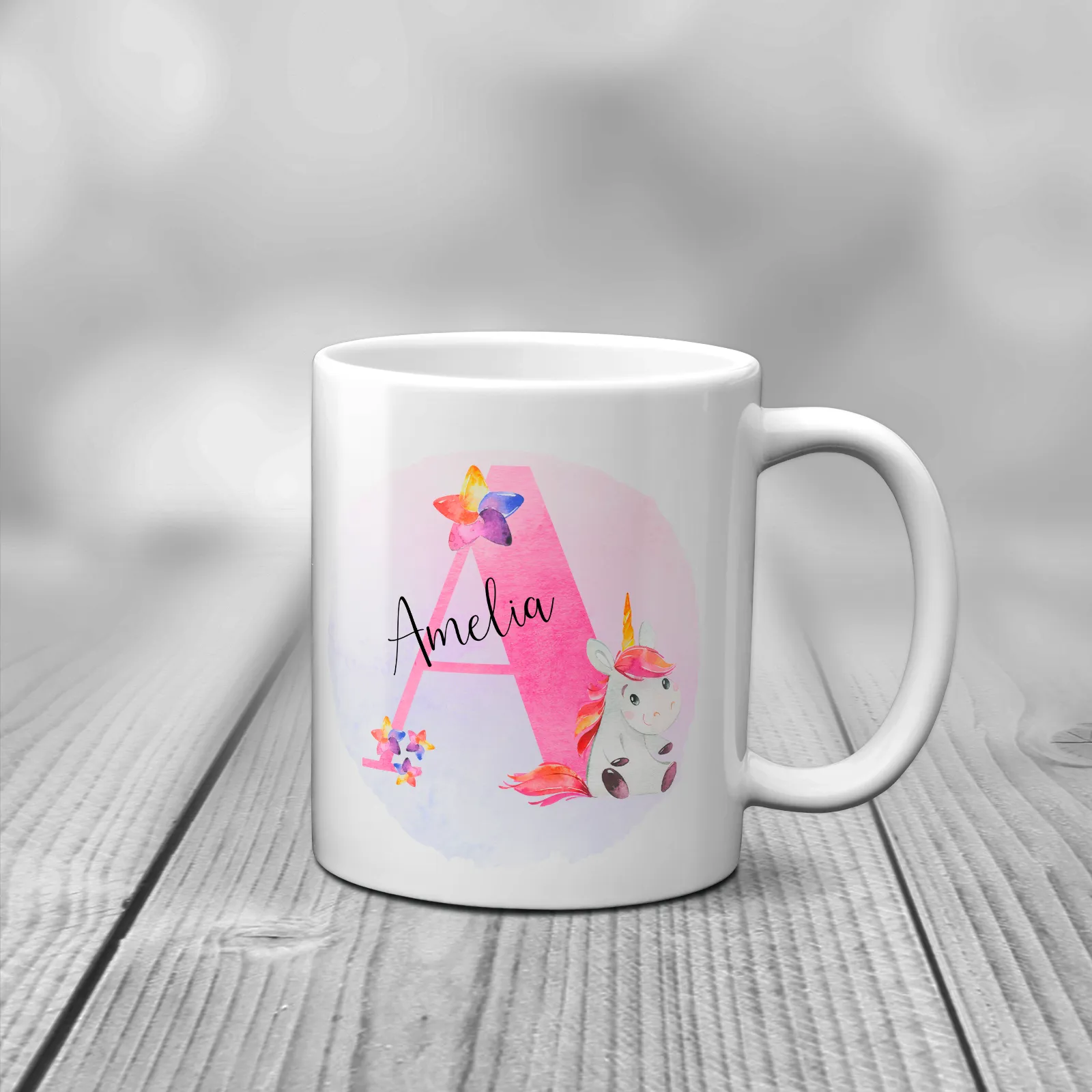 Unicorn Alphabet Watercolour Mug