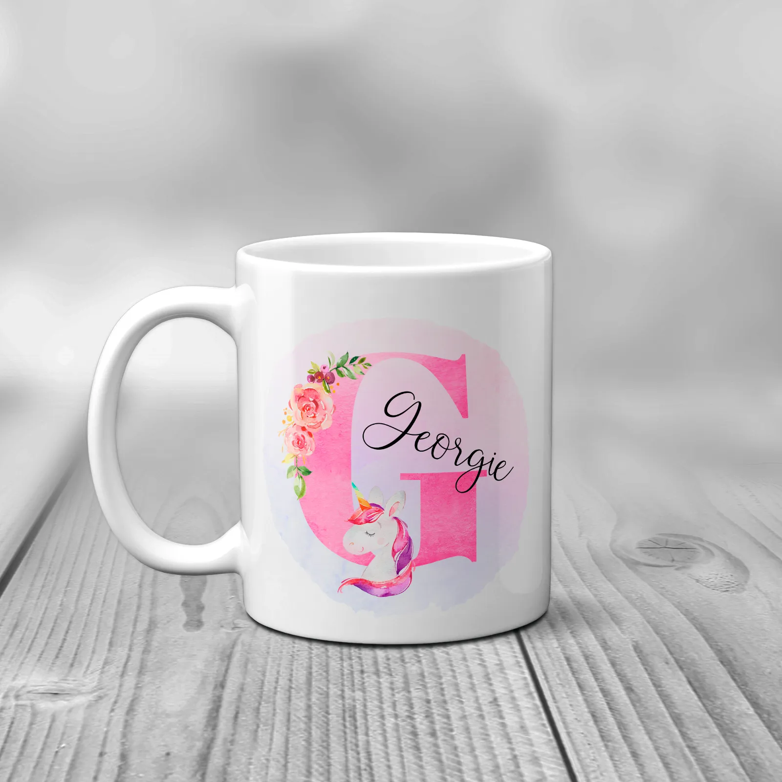 Unicorn Alphabet Watercolour Mug