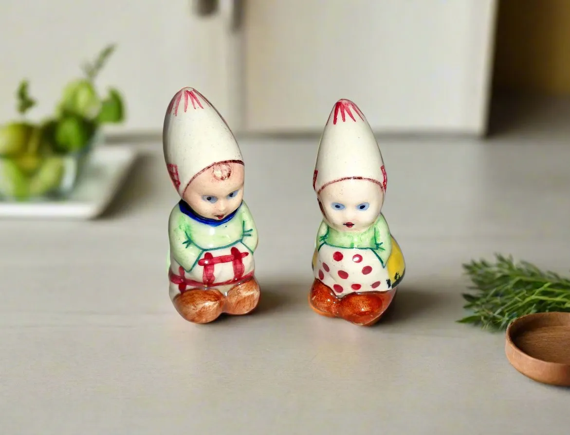 Vintage Ceramic Goebel Style Dutch Girl And Boy Novelty Salt & Pepper Pots