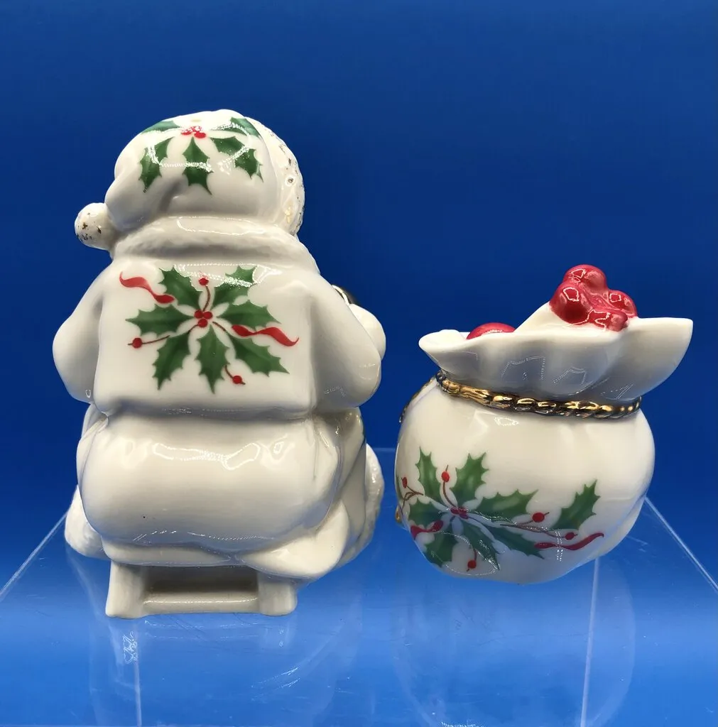 Vintage Lenox Santa w/ Sachel Salt & Pepper Shakers /b