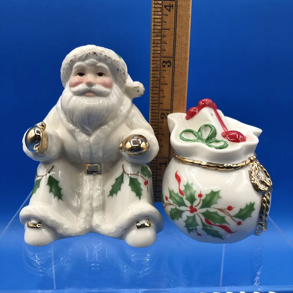 Vintage Lenox Santa w/ Sachel Salt & Pepper Shakers /b