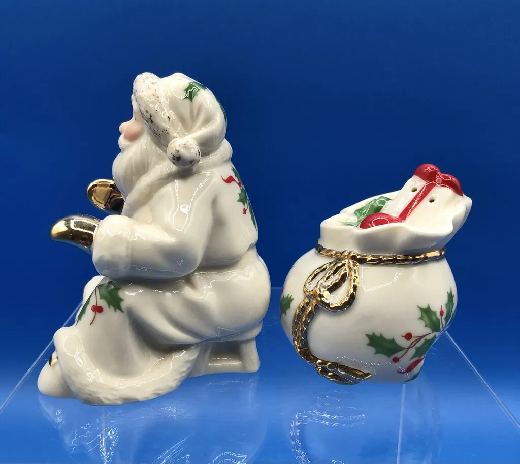 Vintage Lenox Santa w/ Sachel Salt & Pepper Shakers /b