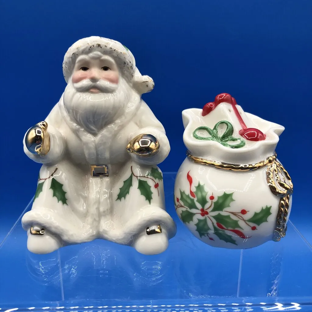 Vintage Lenox Santa w/ Sachel Salt & Pepper Shakers /b