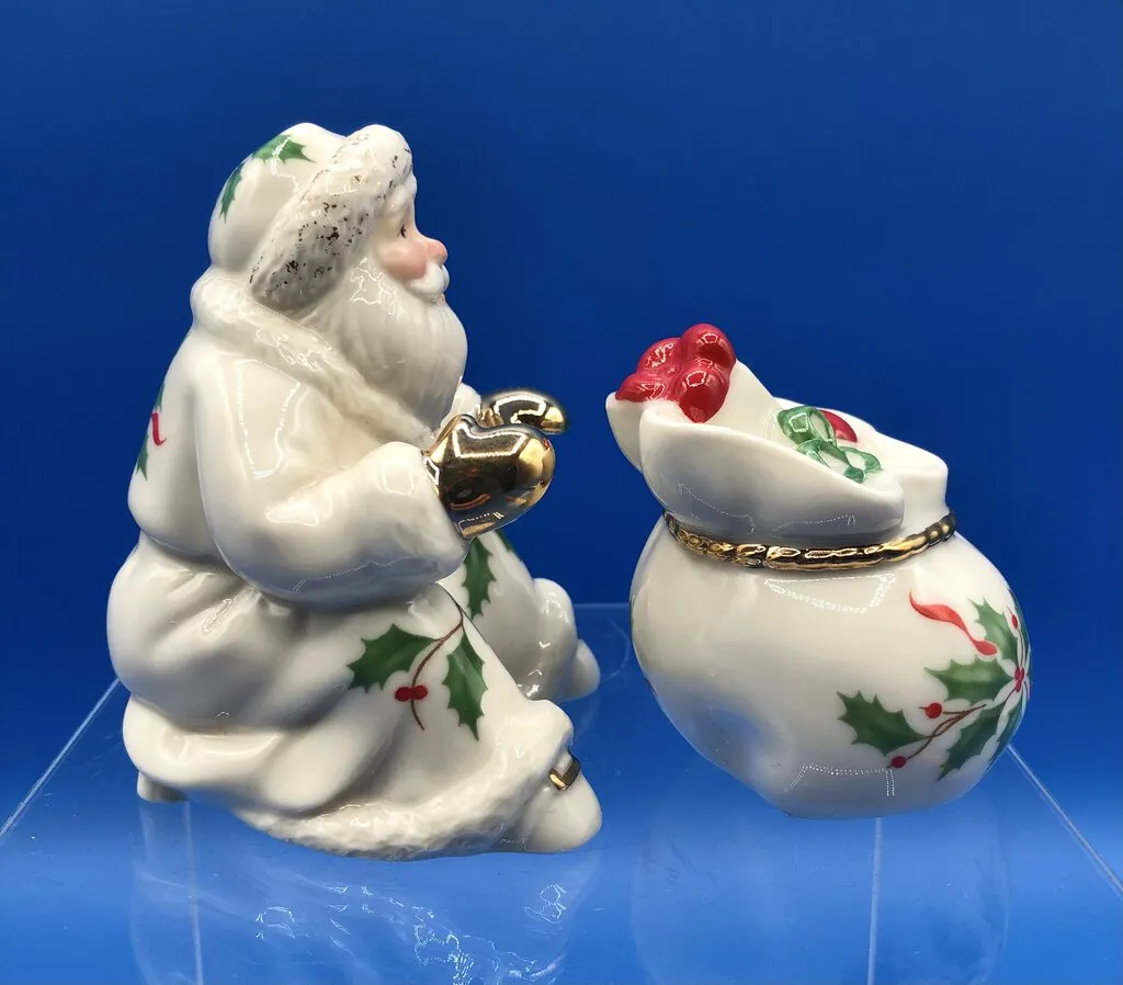 Vintage Lenox Santa w/ Sachel Salt & Pepper Shakers /b