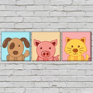 Wall Art Decor Hanging Panels Set Of 3 -Cute Dogs