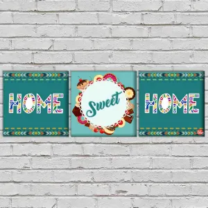 Wall Art Decor Hanging Panels Set Of 3 -Home Sweet Home Blue