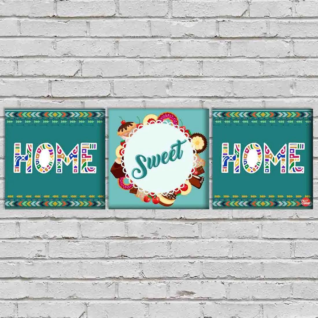 Wall Art Decor Hanging Panels Set Of 3 -Home Sweet Home Blue