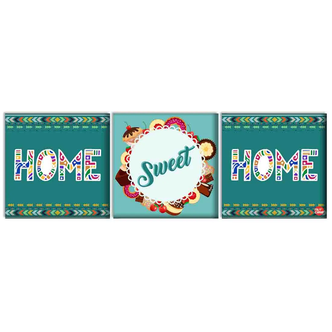 Wall Art Decor Hanging Panels Set Of 3 -Home Sweet Home Blue