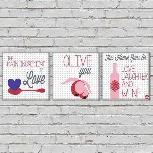 Wall Art Decor Hanging Panels Set Of 3 -Love Laughter And Wine