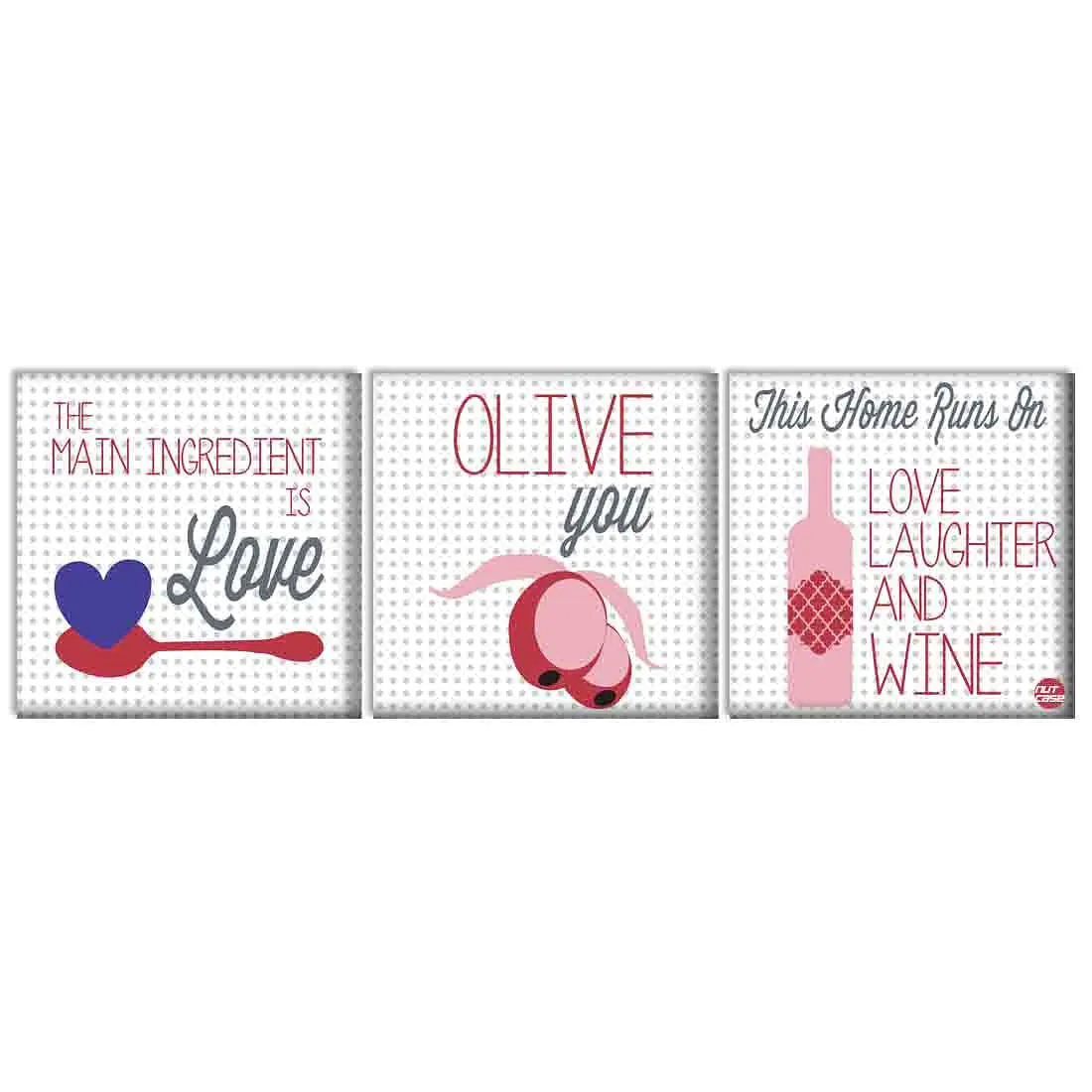 Wall Art Decor Hanging Panels Set Of 3 -Love Laughter And Wine