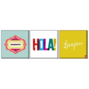 Wall Art Decor Hanging Panels Set Of 3 -Namaste Hola Bonjour