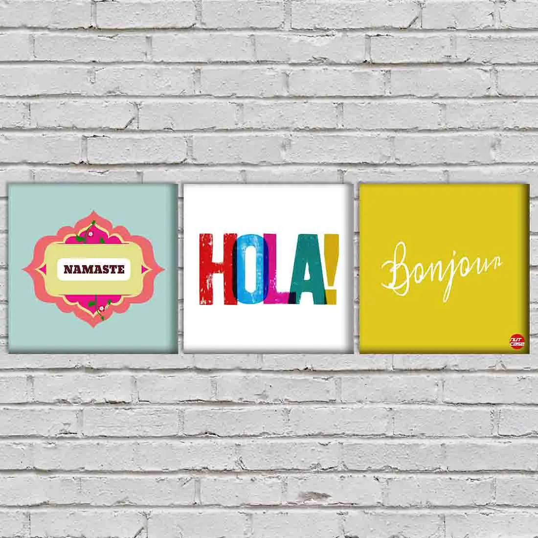 Wall Art Decor Hanging Panels Set Of 3 -Namaste Hola Bonjour