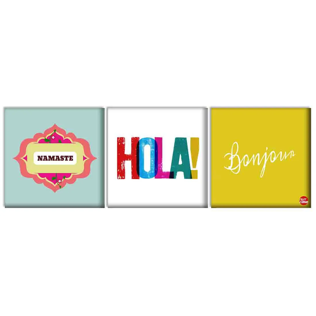 Wall Art Decor Hanging Panels Set Of 3 -Namaste Hola Bonjour