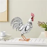 White Metal Rooster Garden Sculpture with Black and Red Accents - 6" X 16" X 18"